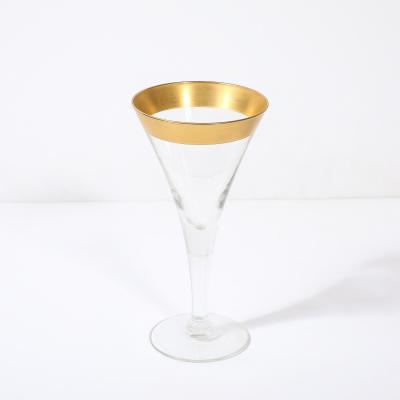 Dorothy Thorpe Set of 12 Mid Century Modernist Gilt Rimmed Water Glasses By Dorothy Thorpe