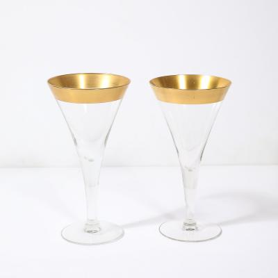 Dorothy Thorpe Set of 12 Mid Century Modernist Gilt Rimmed Water Glasses By Dorothy Thorpe