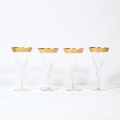 Dorothy Thorpe Set of 12 Mid Century Modernist Gilt Rimmed Water Glasses By Dorothy Thorpe