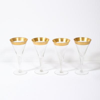 Dorothy Thorpe Set of 12 Mid Century Modernist Gilt Rimmed Water Glasses By Dorothy Thorpe