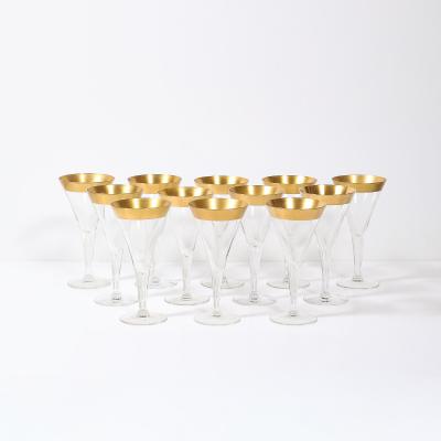 Dorothy Thorpe Set of 12 Mid Century Modernist Gilt Rimmed Water Glasses By Dorothy Thorpe
