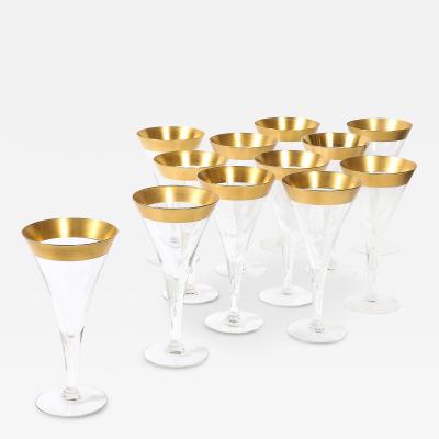 Dorothy Thorpe Set of 12 Mid Century Modernist Gilt Rimmed Water Glasses By Dorothy Thorpe