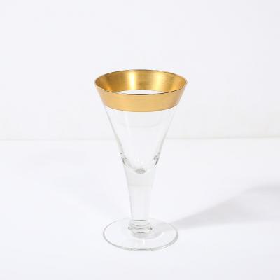 Dorothy Thorpe Set of 6 Mid Century Modernist Gilt Rimmed Wine Glasses By Dorothy Thorpe