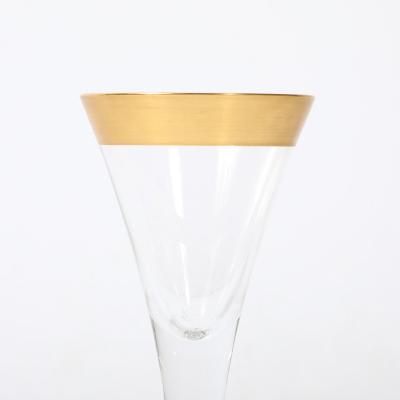 Dorothy Thorpe Set of 6 Mid Century Modernist Gilt Rimmed Wine Glasses By Dorothy Thorpe