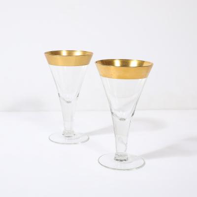 Dorothy Thorpe Set of 6 Mid Century Modernist Gilt Rimmed Wine Glasses By Dorothy Thorpe