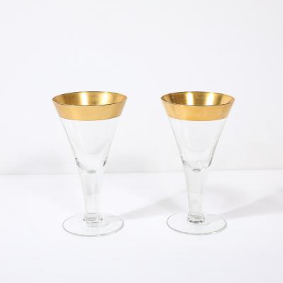 Dorothy Thorpe Set of 6 Mid Century Modernist Gilt Rimmed Wine Glasses By Dorothy Thorpe