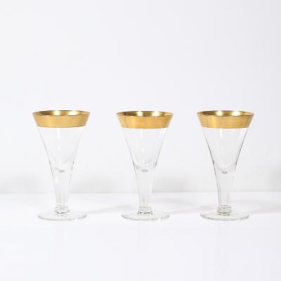 Dorothy Thorpe Set of 6 Mid Century Modernist Gilt Rimmed Wine Glasses By Dorothy Thorpe