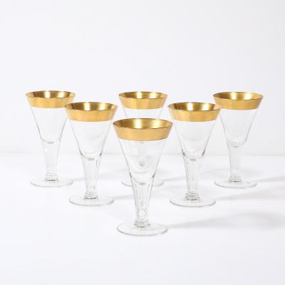 Dorothy Thorpe Set of 6 Mid Century Modernist Gilt Rimmed Wine Glasses By Dorothy Thorpe