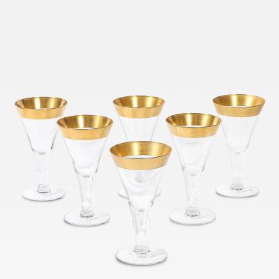 Dorothy Thorpe Set of 6 Mid Century Modernist Gilt Rimmed Wine Glasses By Dorothy Thorpe