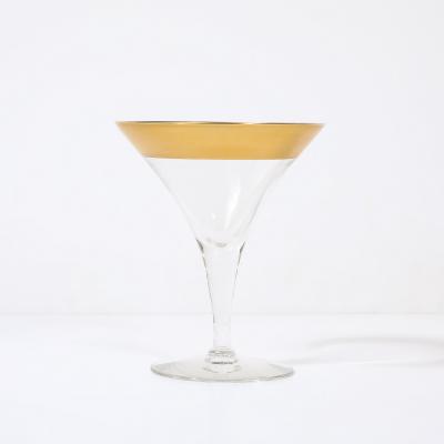 Dorothy Thorpe Set of 8 Mid Century Modernist Gilt Rimmed Martini Glasses by Dorothy Thorpe