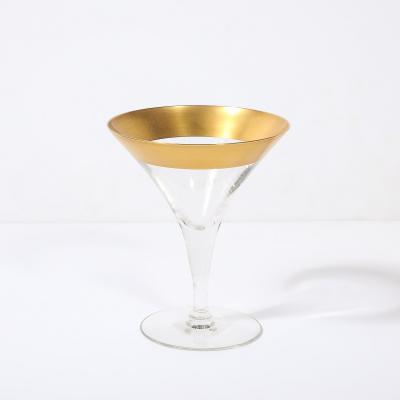 Dorothy Thorpe Set of 8 Mid Century Modernist Gilt Rimmed Martini Glasses by Dorothy Thorpe