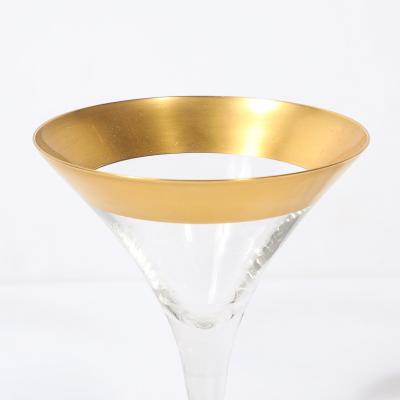 Dorothy Thorpe Set of 8 Mid Century Modernist Gilt Rimmed Martini Glasses by Dorothy Thorpe