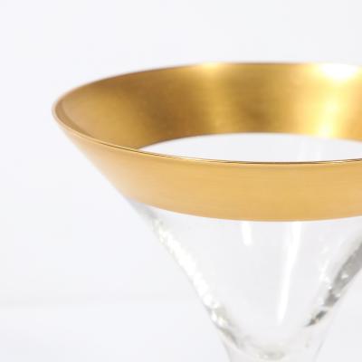 Dorothy Thorpe Set of 8 Mid Century Modernist Gilt Rimmed Martini Glasses by Dorothy Thorpe