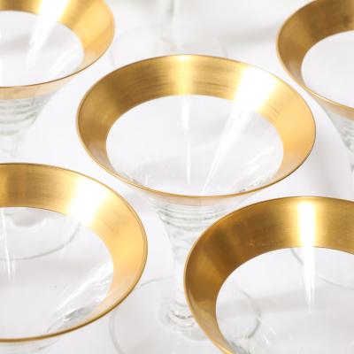 Dorothy Thorpe Set of 8 Mid Century Modernist Gilt Rimmed Martini Glasses by Dorothy Thorpe
