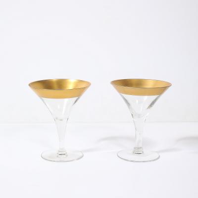 Dorothy Thorpe Set of 8 Mid Century Modernist Gilt Rimmed Martini Glasses by Dorothy Thorpe