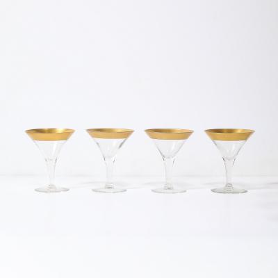 Dorothy Thorpe Set of 8 Mid Century Modernist Gilt Rimmed Martini Glasses by Dorothy Thorpe