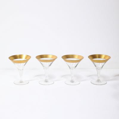 Dorothy Thorpe Set of 8 Mid Century Modernist Gilt Rimmed Martini Glasses by Dorothy Thorpe