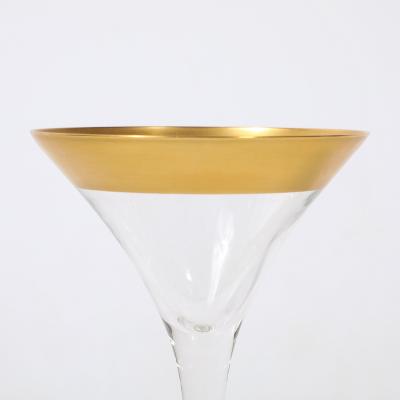 Dorothy Thorpe Set of 8 Mid Century Modernist Gilt Rimmed Martini Glasses by Dorothy Thorpe