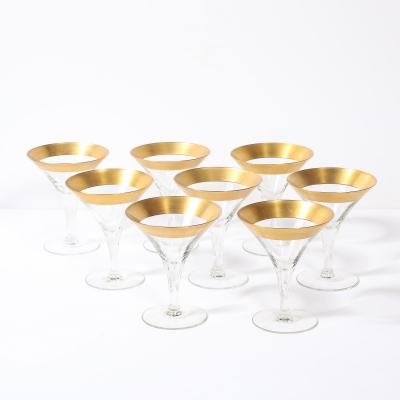 Dorothy Thorpe Set of 8 Mid Century Modernist Gilt Rimmed Martini Glasses by Dorothy Thorpe