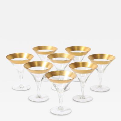 Dorothy Thorpe Set of 8 Mid Century Modernist Gilt Rimmed Martini Glasses by Dorothy Thorpe