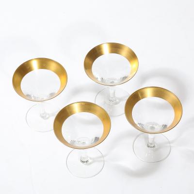 Dorothy Thorpe Set of Four 22 Karat Gold Gilt Rimmed Martini Glasses by Dorothy Thorpe
