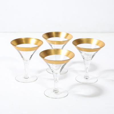 Dorothy Thorpe Set of Four 22 Karat Gold Gilt Rimmed Martini Glasses by Dorothy Thorpe