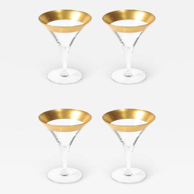 Dorothy Thorpe Set of Four 22 Karat Gold Gilt Rimmed Martini Glasses by Dorothy Thorpe