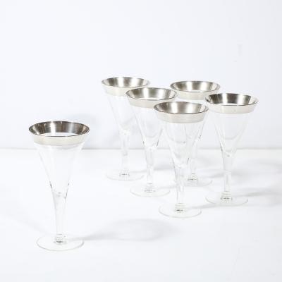 Dorothy Thorpe Set of Six Silver Gilt Rimmed Martini Glasses by Dorothy Thorpe