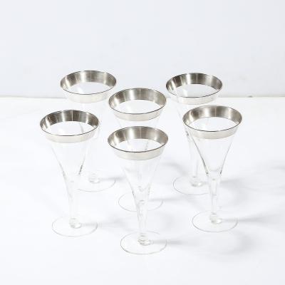 Dorothy Thorpe Set of Six Silver Gilt Rimmed Martini Glasses by Dorothy Thorpe
