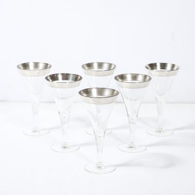 Dorothy Thorpe Set of Six Silver Gilt Rimmed Martini Glasses by Dorothy Thorpe