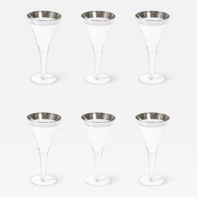 Dorothy Thorpe Set of Six Silver Gilt Rimmed Martini Glasses by Dorothy Thorpe