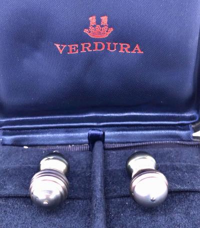 Double Black Baroque Pearl and Pave Diamond Drop Earrings