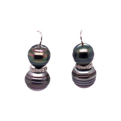 Double Black Baroque Pearl and Pave Diamond Drop Earrings