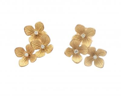 Double Flower Earrings with Diamonds 18 karat Gold
