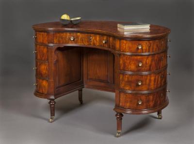 Double Sided Free Standing Ash Kidney Shape Library Desk With Open Bookshelves