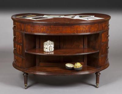 Double Sided Free Standing Ash Kidney Shape Library Desk With Open Bookshelves