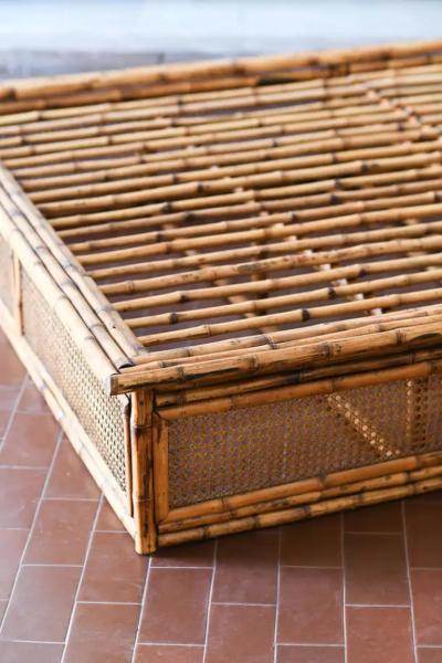 Double bed with bamboo and Vienna straw headboard 1980