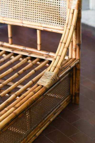 Double bed with bamboo and Vienna straw headboard 1980