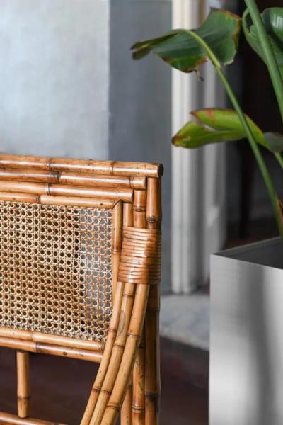 Double bed with bamboo and Vienna straw headboard 1980