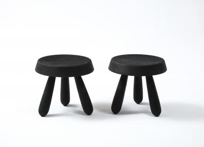 Douglas Mont Petite Charcoal Burnt Oak Tripod Stool by Douglas Mont for Facto Atelier Paris