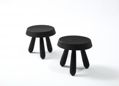 Douglas Mont Petite Charcoal Burnt Oak Tripod Stool by Douglas Mont for Facto Atelier Paris
