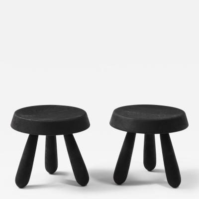 Douglas Mont Petite Charcoal Burnt Oak Tripod Stool by Douglas Mont for Facto Atelier Paris