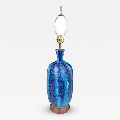 Dramatic Drip Glaze Table Lamp in Ocean Blue Circa 1960