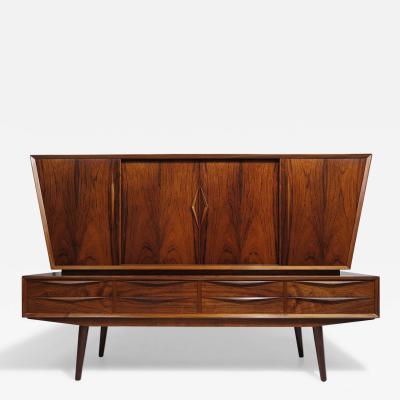 Dramatic Scandinavian Rosewood Credenza Sideboard