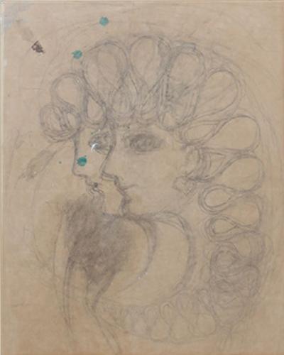 Drawing in Pencil by Gio Ponti Italy 1950s