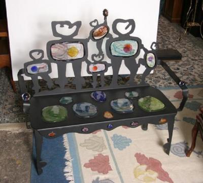 Drew Smith Art Glass Black Bench
