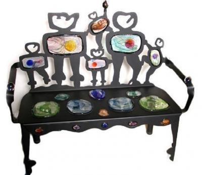 Drew Smith Art Glass Black Bench