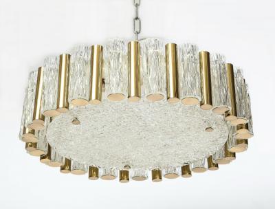 Drum Shaped Brass and Glass Flush Chandelier by Kaiser