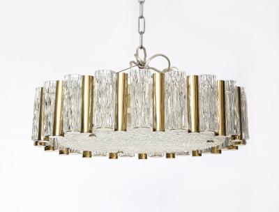 Drum Shaped Brass and Glass Flush Chandelier by Kaiser