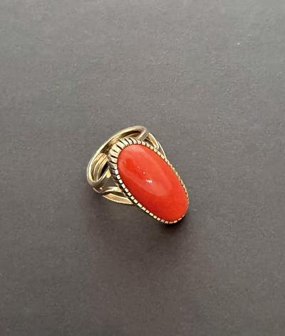Duane Maktima Coral and Gold Ring